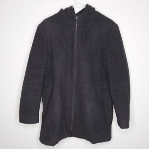 Talbots Wool Coat Hooded Pocket Zipper Lined Charcoal Gray Large